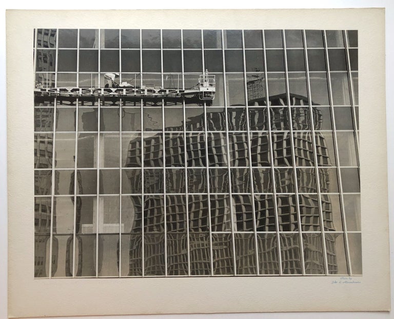 Item #H15061 Original 17.25 x 13" gelatin silver photo, "A Window Washer's Nightmare" 1960, downtown Pittsburgh. John L. Alexandrowicz.