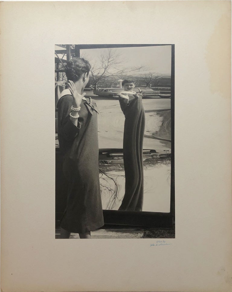Item #H15065 Original 13.5 x 8.25" gelatin silver photo, "Sack Look" - 1959 Pittsburgh woman in distorted mirror. John L. Alexandrowicz.