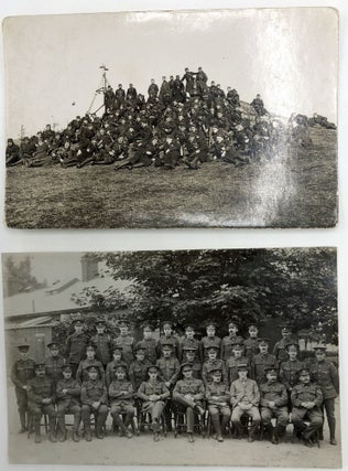 10 military postcards, mainly Real Photo, WWI & before, European & American, battalions, officers: R. A. M. C. (New Army) Record Office Staff; Polish officer; Sitting young officer, note in Slavic (we think), RPPC of an officer, Sarajevo; Officer in full military regalia, Rome; Portrait of an Italian officer, signed on the back Frederici Defrancesco; Battalion outside on a hill (Czech), 1913 RPPC of a German gunnery battalion