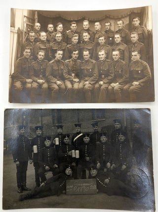 10 military postcards, mainly Real Photo, WWI & before, European & American, battalions, officers: R. A. M. C. (New Army) Record Office Staff; Polish officer; Sitting young officer, note in Slavic (we think), RPPC of an officer, Sarajevo; Officer in full military regalia, Rome; Portrait of an Italian officer, signed on the back Frederici Defrancesco; Battalion outside on a hill (Czech), 1913 RPPC of a German gunnery battalion