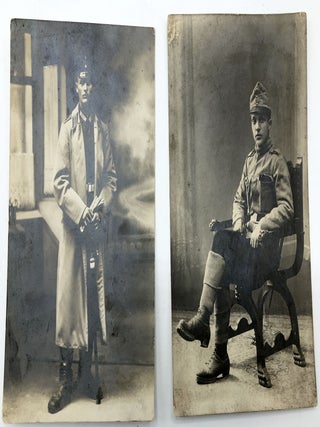 10 military postcards, mainly Real Photo, WWI & before, European & American, battalions, officers: R. A. M. C. (New Army) Record Office Staff; Polish officer; Sitting young officer, note in Slavic (we think), RPPC of an officer, Sarajevo; Officer in full military regalia, Rome; Portrait of an Italian officer, signed on the back Frederici Defrancesco; Battalion outside on a hill (Czech), 1913 RPPC of a German gunnery battalion