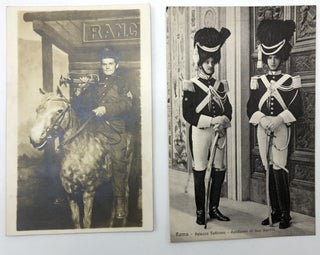 10 military postcards, mainly Real Photo, WWI & before, European & American: Photo from Pittsburgh of officer on horse with trumpet; 2 Vatican guards; 1909 RPPC 55th Reg. Colors, Chariton IA at Camp Lincoln; Side of a roof of 35th US Engineers; RPPC of officer & 3 ladies outside a tent; RPPC of an officer in Prague; RPPC of unidentified officer with handsome cleft chin; officer on horse Stockholm 1910; RPPC of a battalion from Stuttgart; RPPC of unidentified French general