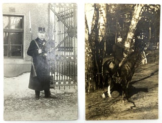 10 military postcards, mainly Real Photo, WWI & before, European & American: Photo from Pittsburgh of officer on horse with trumpet; 2 Vatican guards; 1909 RPPC 55th Reg. Colors, Chariton IA at Camp Lincoln; Side of a roof of 35th US Engineers; RPPC of officer & 3 ladies outside a tent; RPPC of an officer in Prague; RPPC of unidentified officer with handsome cleft chin; officer on horse Stockholm 1910; RPPC of a battalion from Stuttgart; RPPC of unidentified French general
