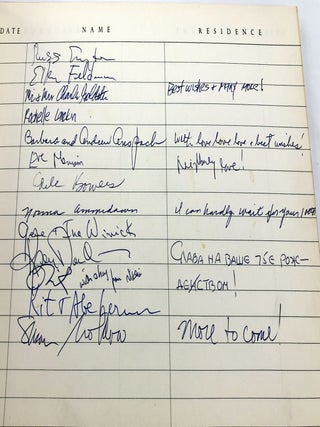 Guest book for two parties, 1982, signed by a number of NY literary people