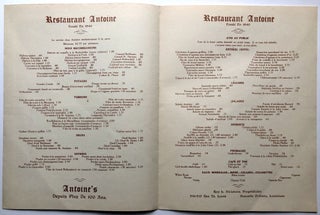 1940 menus for two New Orleans restaurants: Antoine's 1840-1940 Centennial, and Court of Two Sisters