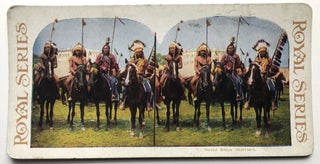 10 ca. 1890s-1900s colorized stereoviews of Native Americans: Sioux Indian Rider and his Racing Pony; Group of Black Foot Braves in Full Feather; Mounted Sioux and Camp; Kae-an Village Alaska; Chief Bald Eagle - Sioux Indians (one with white background, one with gold); Noted Sioux Warriors (one with white background, one with gold); Chief Black Hawk & Squaw Papoose; Sioux Indian Chief, He-No-Fraid