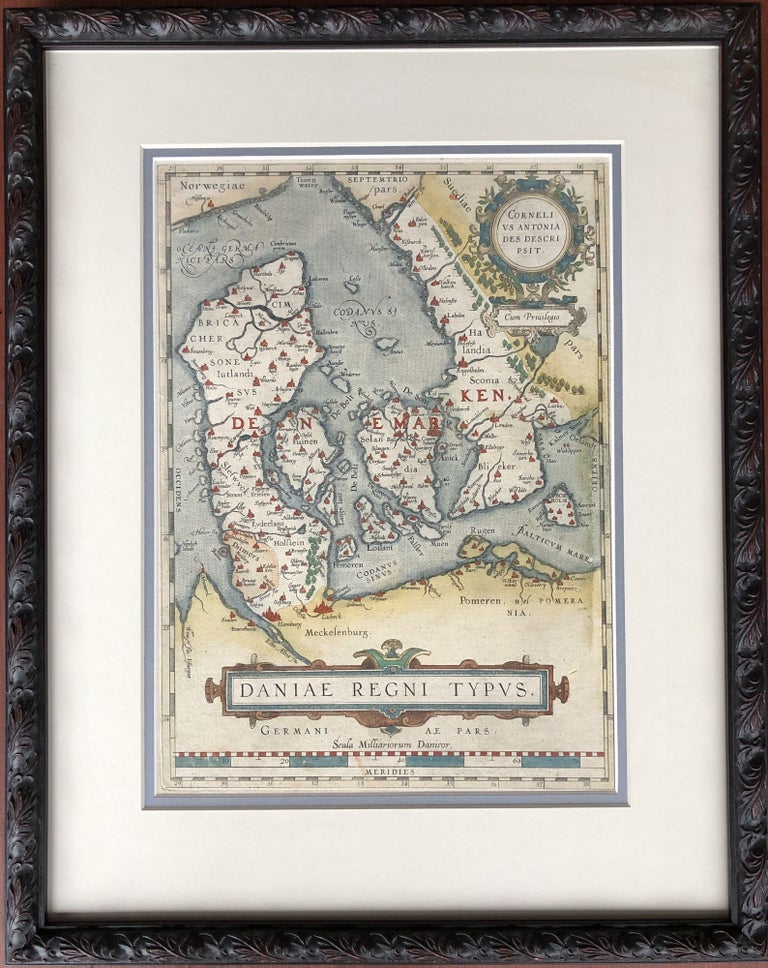 Item #H15377 Ca. 1600 map of Denmark: Daniae Regni Typus. Abraham Ortelius, Cornelius Anthoniszoon Olauf Magnus.