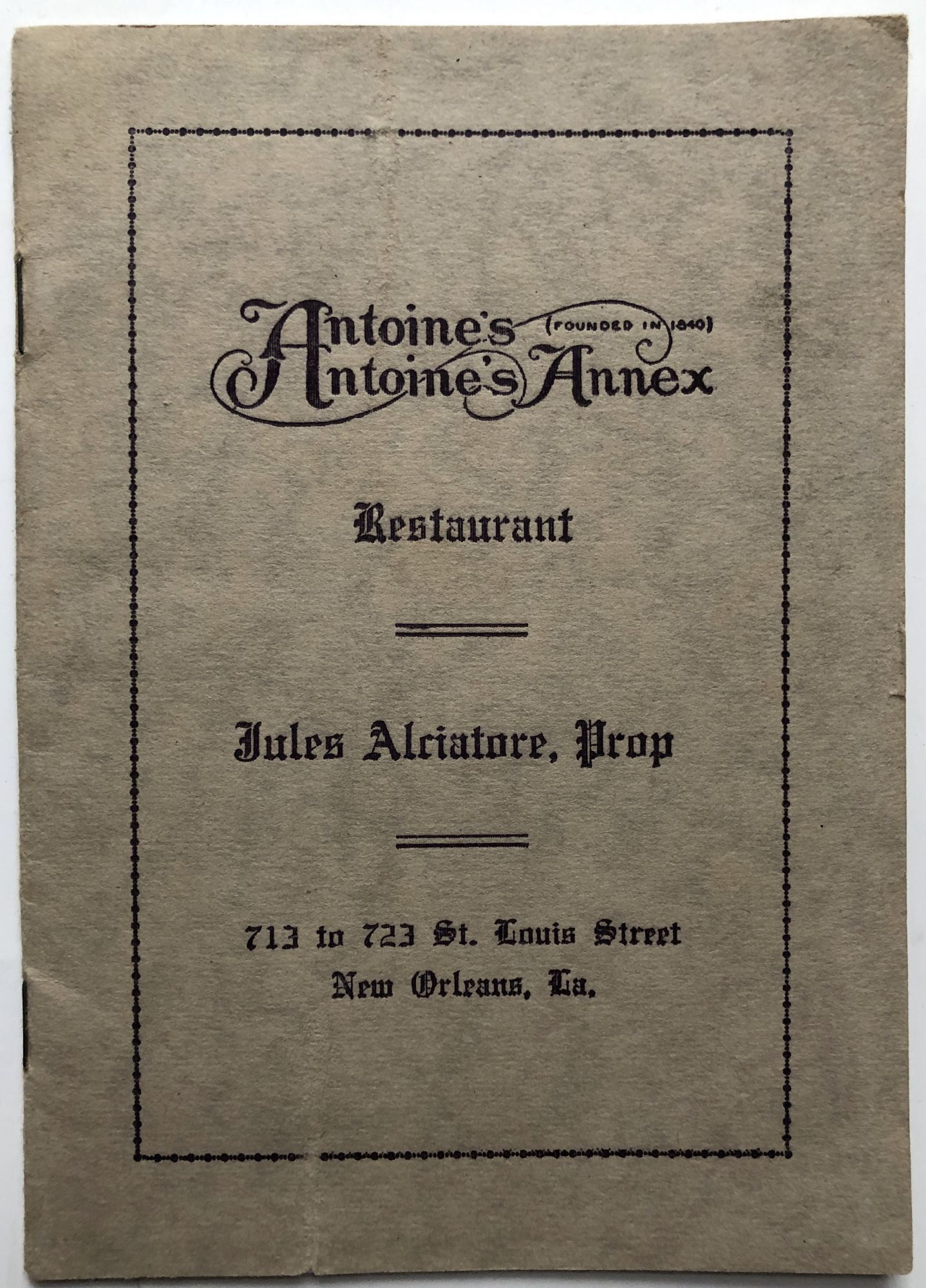 Ca. 1922 brochure pamphlet: Antoine's and Antoine's Annex
