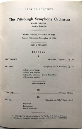 Program for a November 10, 1945 Pittsburgh Symphony concert
