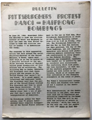 Item #H15527 1966 8 pp. flyer: Bulletin: Pittsburghers Protest Hanoi-Haiphong Bombings &...