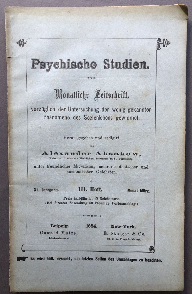 Item #H15749 Psychische Studien, Marz 1884. Alexander Aksakow, ed. C. Wittig.