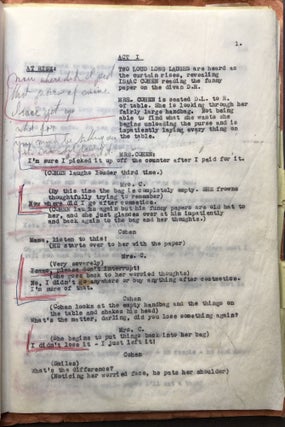 Stage typescript for ABIE'S IRISH ROSE, Anna Appel's copy (she played Mrs. Cohen in the original radio broadcast and in the 1954 Broadway production)