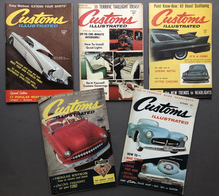 Item #H15761 Group of 5 Digest-Sized CUSTOMS ILLUSTRATED hot-rod magazines, 1958-1959. Hot Rodding.