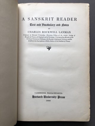 A Sanskrit Reader - Text and Vocabulary and Notes -- LANMAN'S OWN COPY