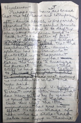 2 pp. funny 1933 letter to Greensburg PA friend, plus 3 pp. pencil draft for an after-dinner speech