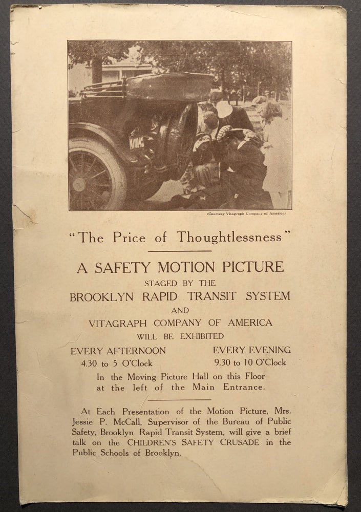 Item #H15982 1913 flyer for "The Price of Thoughtlessness" a Safety Motion Picture staged by the Brooklyn Rapid Transit System and Vitagraph Company of America...