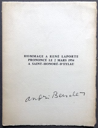 Item #H16036 Hommage à René Laporte prononcé le 2 mars 1954 à Saint-Honoré-d'Eylau....
