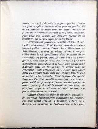 Hommage à René Laporte prononcé le 2 mars 1954 à Saint-Honoré-d'Eylau