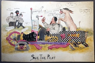 Item #H16138 "Sue the Pilot" satirical 1933 ink & watercolor baseball themed cartoon from...