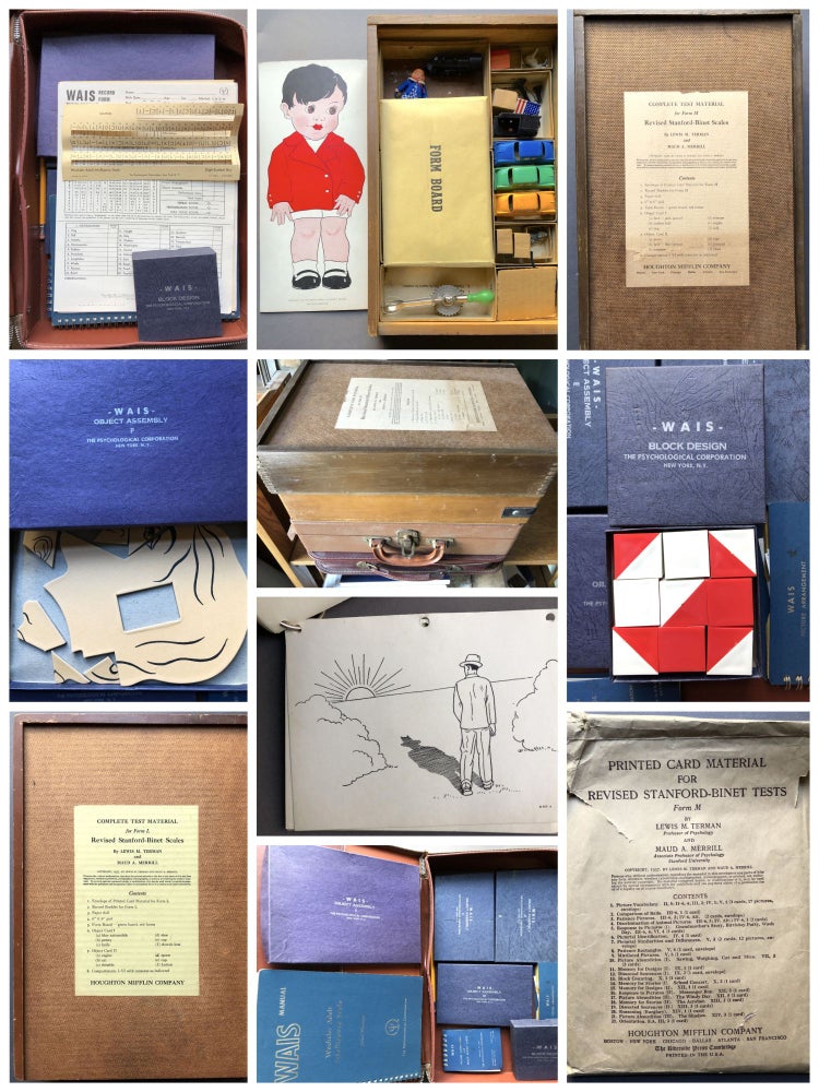 Item #H16245 4 Intelligence Scale tests: Stanford-Binet Intelligence Scale, 1937 & 1960 editions (with original cases with items) & 1955 Wechsler Adult Intelligence Scale (WAIS) 1955 edition, in case. Lewis M. Terman, David Wechsler, Maud A. Merrill.