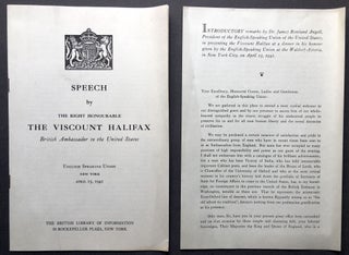 Item #H16581 Speech by the Right Honourable The Viscount Halifax, British Ambassador to the...