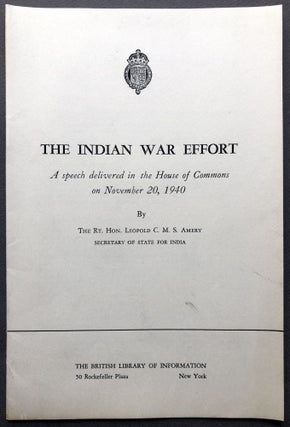 Item #H16585 The Indian War Effort, a speech delivered in the House of Commons on November 20,...