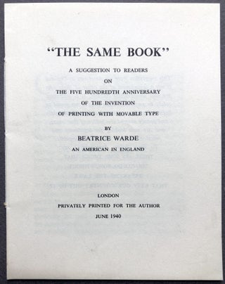 Item #H16608 "The Same Book" a Suggestion to Readers on the Five Hundredth Anniversary of the...