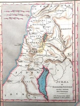 1809 map of the Holy Land: Terra Filiorum Israelis, antequam in duo regna dispertita fuit, cum Terra Philistaeorum, parte Phoenices &c. with inset: Judaea et Regiones Finitimae circiter initum Aerae Christianae.