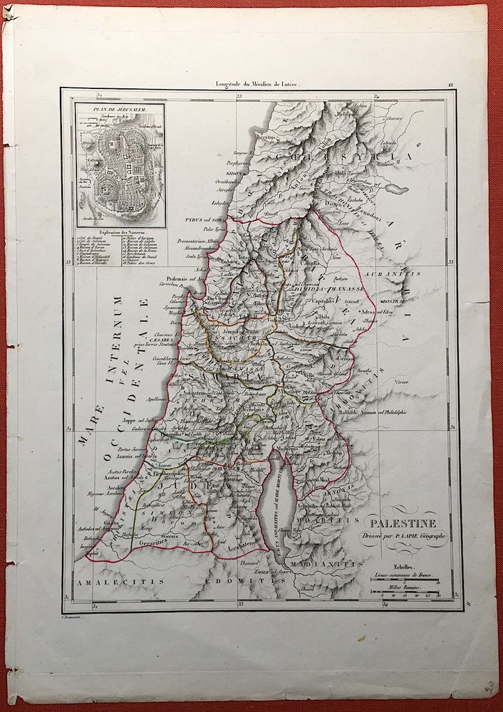 Item #H1664 French map of Palestine (Israel, Holy Land) ca. 1840: Palestine, Dresseé par P. Lapie Géographe. P.Pierre0 Lapie.