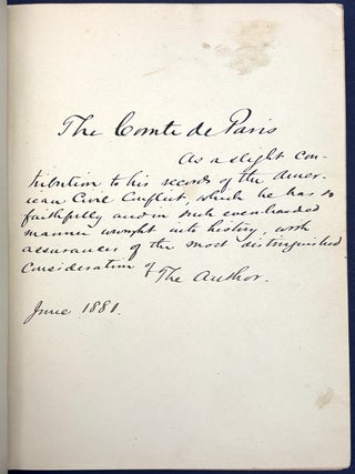 The Campaign of Chancellorsville (1881) inscribed to the Comte de Paris, fellow Civil War historian!