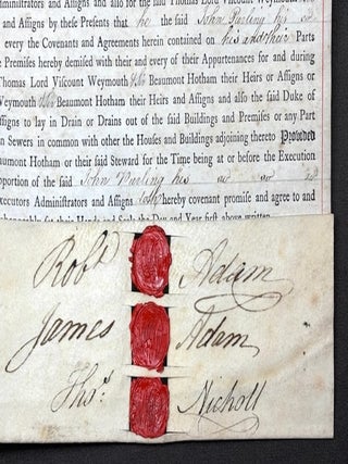 Large vellum 1775 rental agreement, Portland Place London signed by architects Robert & James Adam