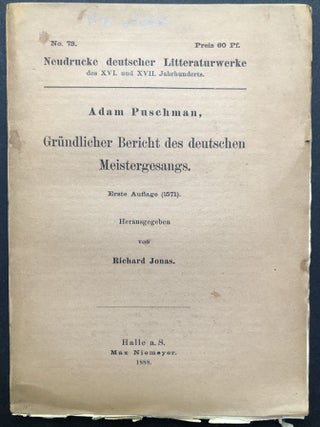 Item #H23506 Grundlicher Bericht des deutschen Meistergesangs, Erste Auflage (1571). Richard...