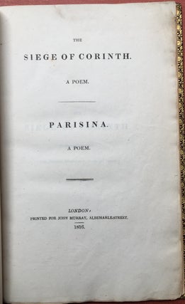 Item #H2447 The Siege of Corinth. A Poem. Parisina. A Poem. (1816, first edition). George Gordon...
