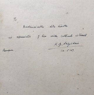 Indian Music, An Introduction (1945, inscribed by Khwaja Ghulam Saiyidain to Lilo Linke)