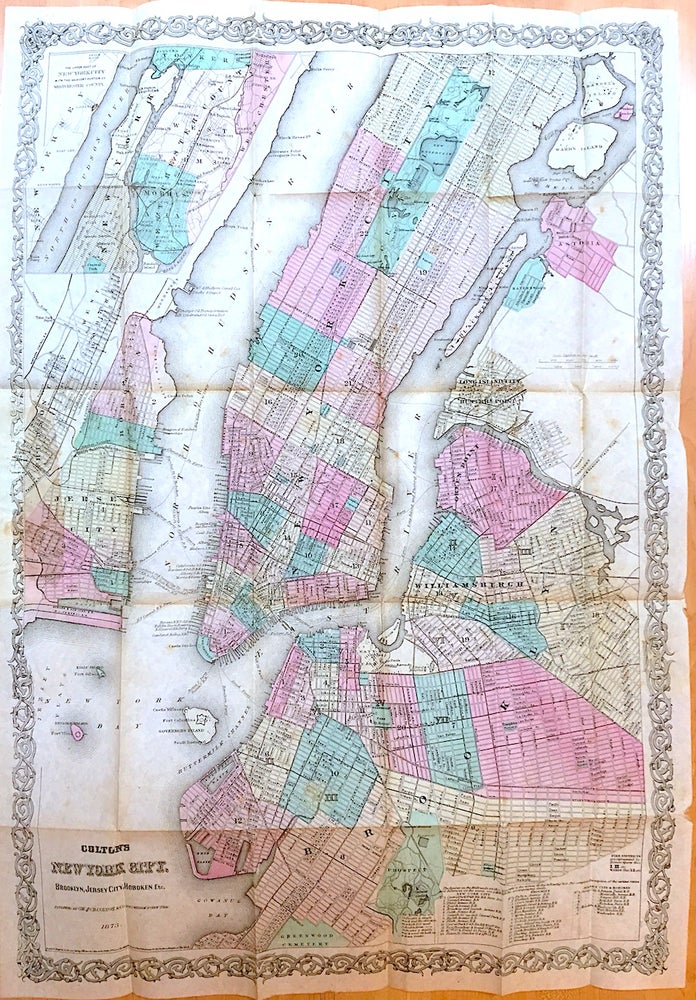 Item #H2518 G. Woolworth Colton's New York City, Jersey City, Hoboken, Brooklyn, Etc. Map and Guide (1873). G. Woolworth Colton.