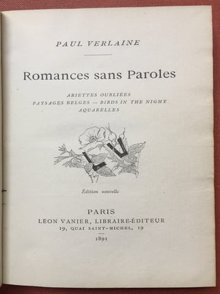 Item #H2531 Romances sans Paroles (1891, inscribed); La Bonne Chanson (1891, inscribed);...