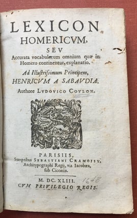 Item #H2534 Lexicon Homericum, seu, Accurata vocabulorum omnium quae in Homero continentur,...