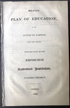 Item #H25399 Milton's plan of education, in his letter to Hartlib, (now very scarce); with the...