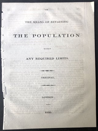 Item #H25408 On the means of retaining the population within any required limits. Anonymous