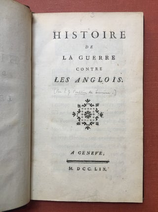 Item #H2541 Histoire de la Guerre Contre Les Anglois (1759). Etienne Joseph POULLIN DE LUMINA