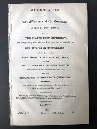 Item #H25416 Alphabetical list of the members of the Commons, House of Parliament, shewing [sic]...