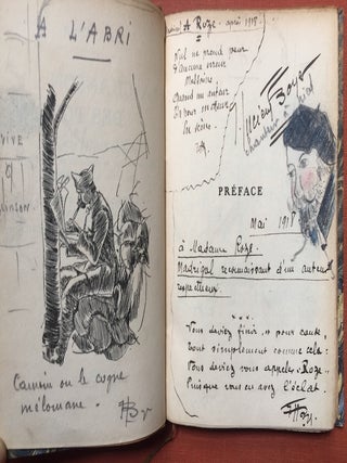 La Chanson des Poilus (inscribed by author to Edmond and Jeanne Roze with drawings, etc.) - Recueil des Chansons et Poems dits par l'Auteur en France et an Macédoine aux Armées de la République