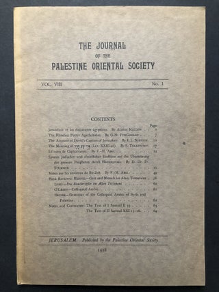 Item #H28029 Journal of the Palestine Oriental Society. Vol. VIII no. 1, 1928. Alexis Mallon