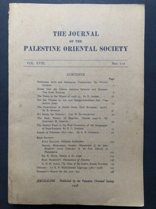 Item #H28038 Journal of the Palestine Oriental Society. Vol. XVIII no. 1-2, 1938. Nelson Glueck