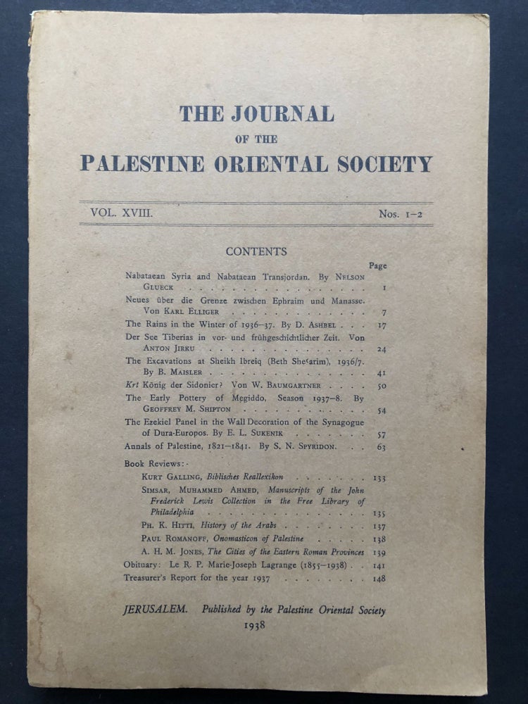 Item #H28038 Journal of the Palestine Oriental Society. Vol. XVIII no. 1-2, 1938. Nelson Glueck.