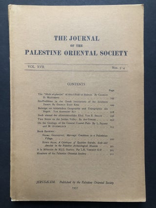 Item #H28039 Journal of the Palestine Oriental Society. Vol. XVII no. 13-4, 1937. Charles D....