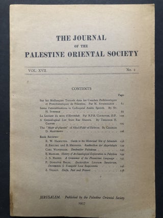 Item #H28040 Journal of the Palestine Oriental Society. Vol. XVII, no. 2, 1937. M. Avnimelech