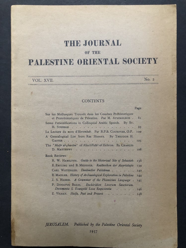 Item #H28040 Journal of the Palestine Oriental Society. Vol. XVII, no. 2, 1937. M. Avnimelech.
