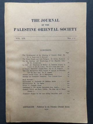 Item #H28042 Journal of the Palestine Oriental Society. Vol. XIX no. 1-2, 1939. Neville Barbour