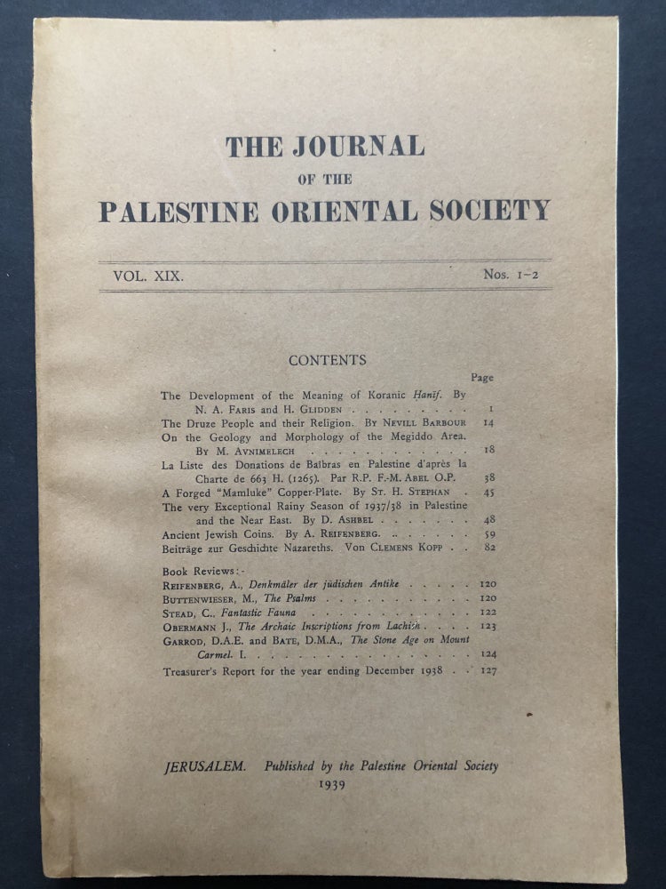 Item #H28042 Journal of the Palestine Oriental Society. Vol. XIX no. 1-2, 1939. Neville Barbour.